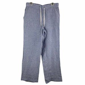 L.L Bean Pants Striped 100% Linen Drawstring Blue White